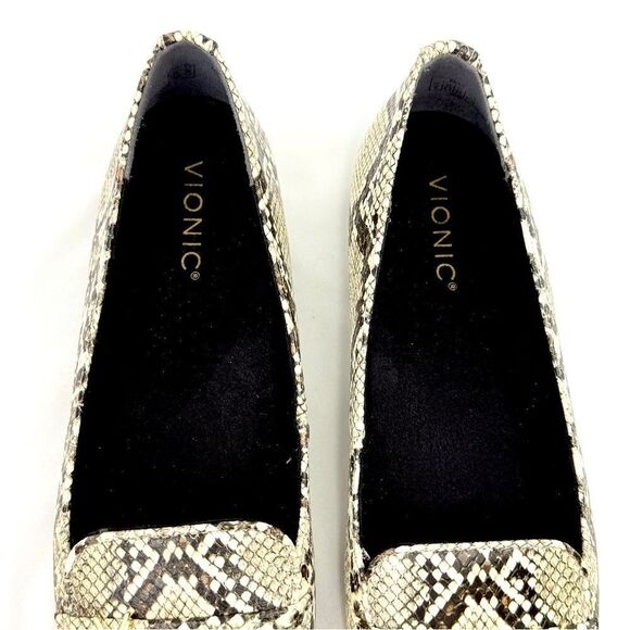 Vionic HAYES Cream Brown Snakeskin Print Slip On Orthotic Driving Loafers - Picture 7 of 16